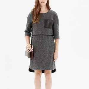 Madewell Leather Installation Pocket Wool Dress